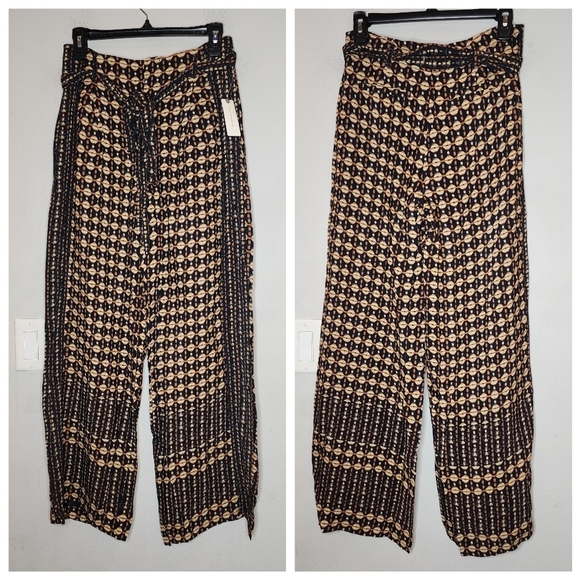 NWT Anthropologie Metzner Wide Leg Trousers Ett:twa Size 4 Geometric Belted - Picture 8 of 16